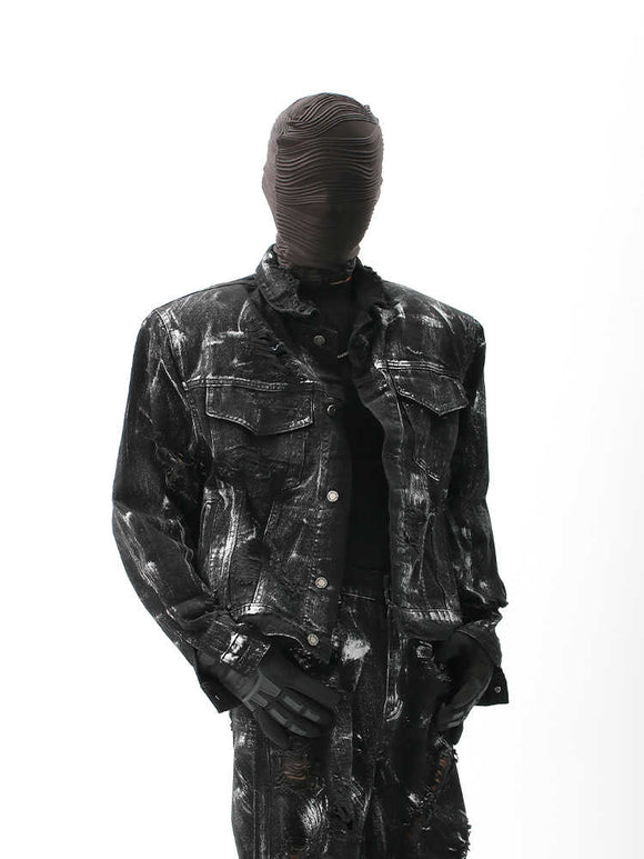 Chaqueta Denim Vintage Desgastada con Efecto Graffiti para Hombre