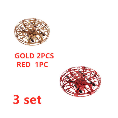 Gold mini UFO drone with a spherical protective cage and black propellers, sold as a 3-piece set. - Image 34