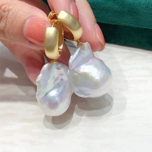 Aretes Perla Barroca Grandes Estilo Retro Minimalista - Image 8