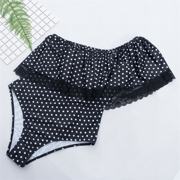 Traje de Baño Enterizo Triángulo con Volantes en Hombros y Lunares - Image 13
