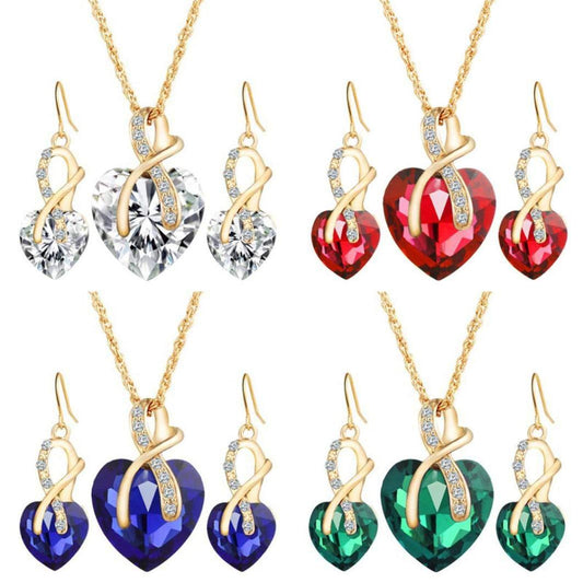 Conjunto de Joyas con Aretes y Collar de Cristal