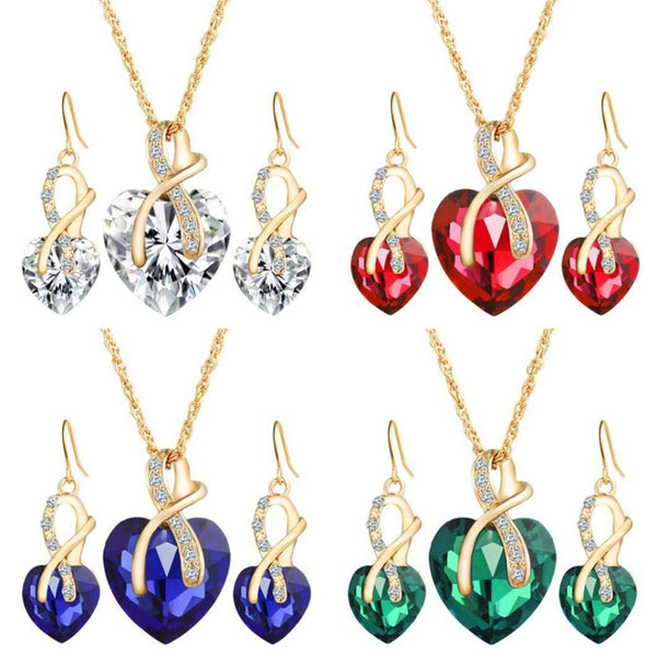 Conjunto de Joyas con Aretes y Collar de Cristal