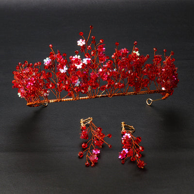 Corona de Cristal Rojo Hecha a Mano - Tocado Nupcial Tradicional Chino - Image 10