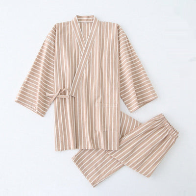 Pijama de Algodón Rayado para Pareja - Conjunto Kimono Japonés Cómodo - Image 5