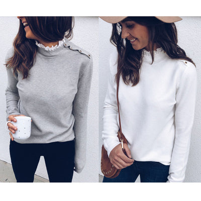 Blusa de Encaje con Cuello Redondo y Diseño de Hebillas en Hombros - Image 2