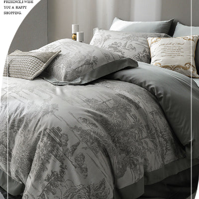 Juego de Sábanas Jacquard Tencel Gris de Cuatro Piezas - Image 9
