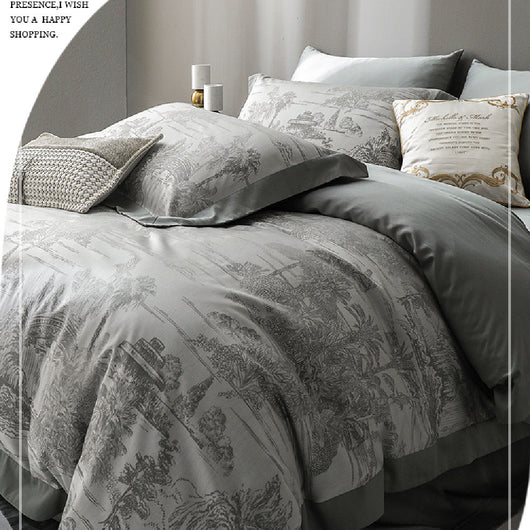 Juego de Sábanas Jacquard Tencel Gris de Cuatro Piezas - Image 9