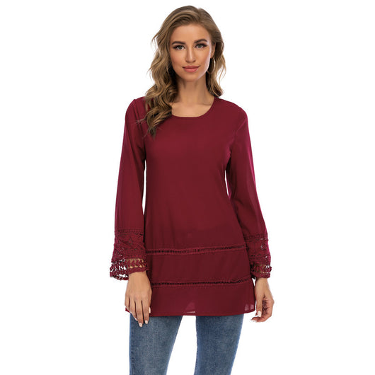 Blusa de Chifón Calado con Estampado Cuadros - Image 2