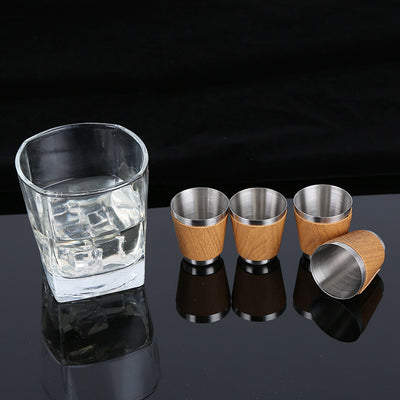 Juego de Petaca con Acabado Acero Inoxidable y Veta de Madera - Image 3