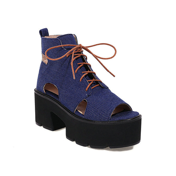 Sandalias Denim para Mujer con Cordones Delanteros y Punta Abierta - Image 6
