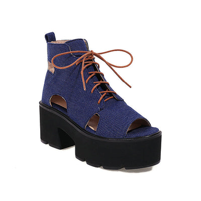 Sandalias Denim para Mujer con Cordones Delanteros y Punta Abierta - Image 6