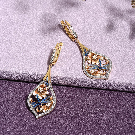 Aretes de Diamantes Completos con Diseño Floral Goteo Artesanal - Image 4