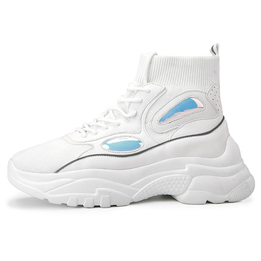 Zapatillas Deportivas Plataforma para Pareja - Tejido Volador Blanco con Suela Gruesa
