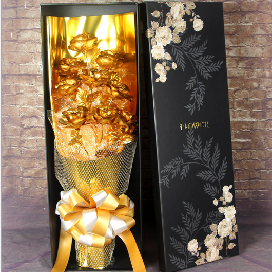 Rosa Dorada 24K con Lámina de Oro - Ramo de Rosas Eternas para Matrimonio y Aniversario - Image 12