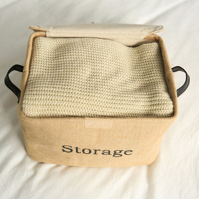 Caja de Almacenamiento Retro Lino y Cáñamo con Cierre de Cuero Verde - Image 3
