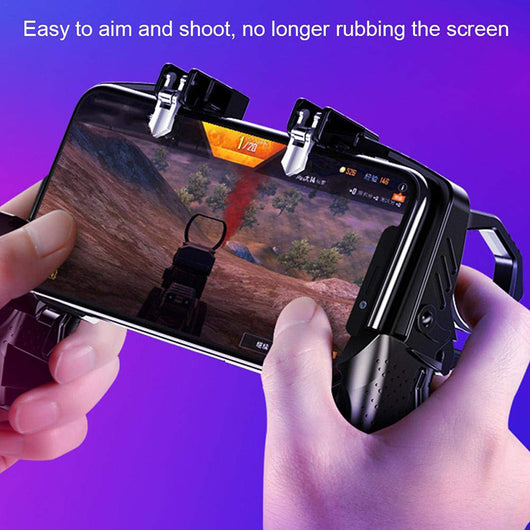 Black multi-function gamepad for smartphones with ergonomic grips, metallic triggers, and a phone holder. - Image 2