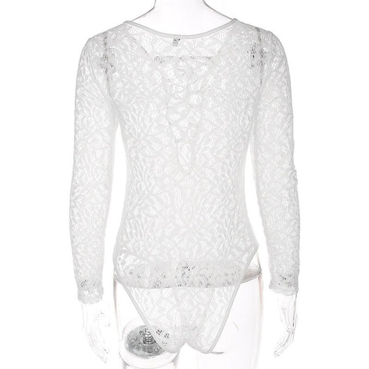 Jumpsuit Corto de Encaje para Mujer con Escote Profundo y Diseño Hueco - Image 6