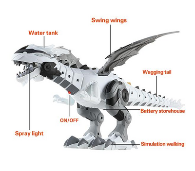 Green and grey intelligent robot dinosaur toy with wings, sharp teeth, and a long tail, packaged in a box. - Image 4