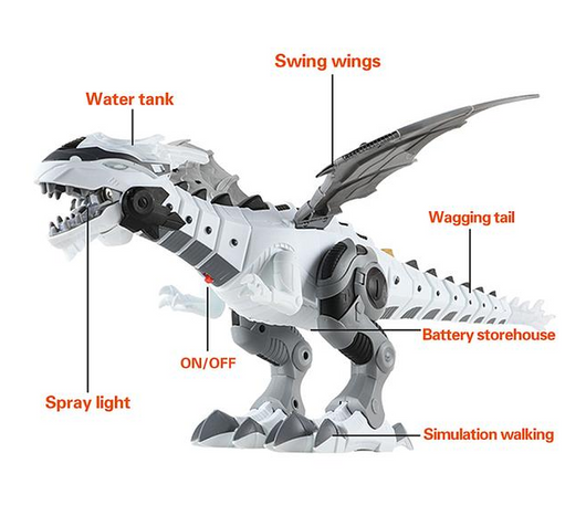 Green and grey intelligent robot dinosaur toy with wings, sharp teeth, and a long tail, packaged in a box. - Image 4