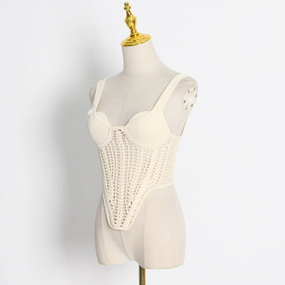 Chaleco Calado Mujer Cuello Bajo Diseño Fishbone Transparente - Image 11