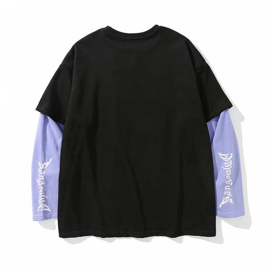 Sudadera Oversize Gótica con Estampado de Letras y Efecto Dos Piezas - Image 3