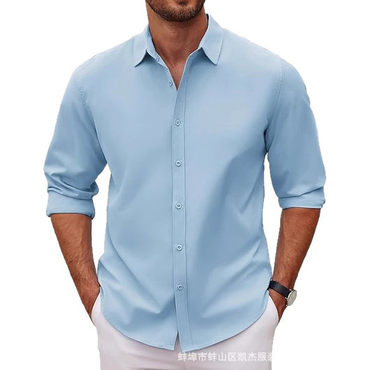 Camisa Clásica de Manga Larga para Hombre en Color Sólido - Image 5