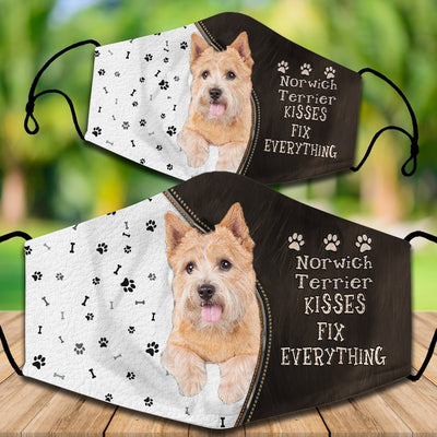 Two cotton face masks with a French Bulldog puppy peeking out, paw prints, and "French Bulldog Kisses Fix Everything" text. - Image 38