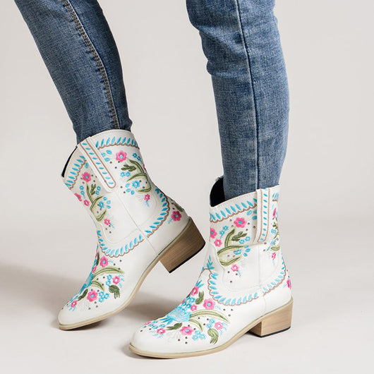 Botas Vaqueras Medianas Bordadas con Flores Étnicas Estilo Europeo Americano - Image 4
