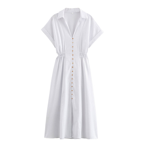 Vestido Camisero Midi de Lino Mezclado - Diseño Suelto y Versátil para Mujer - Image 5