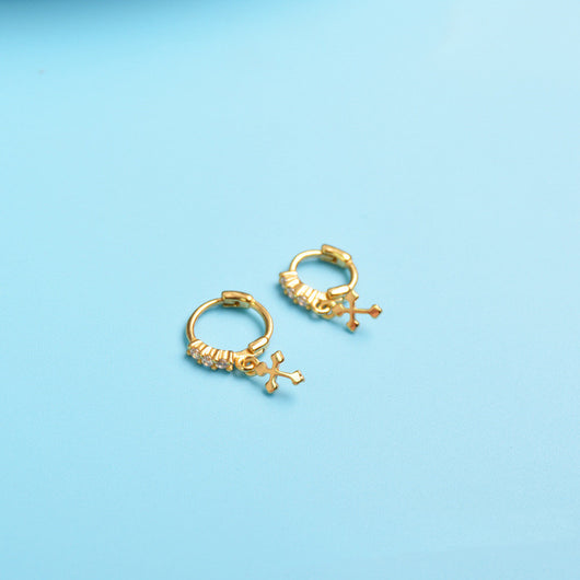 Aretes Colgantes de Cruz Miniatura - Image 5