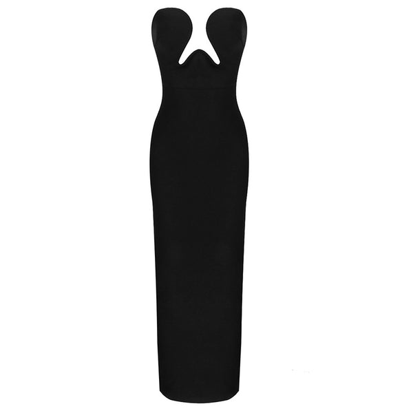 Vestido Bandage Ajustado Escote V sin Tirantes - Largo Midi con Abertura para Fiesta - Image 6