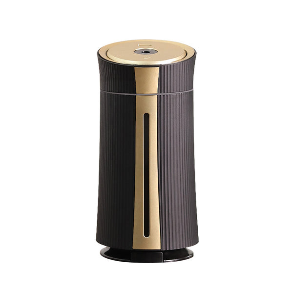 Black and purple columnar mini USB humidifier with ribbed texture and visible water level indicator. - Image 19