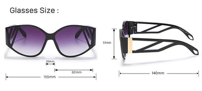 Light peach cat-eye sunglasses with purple gradient lenses and geometric cutouts on the frame. - Image 2