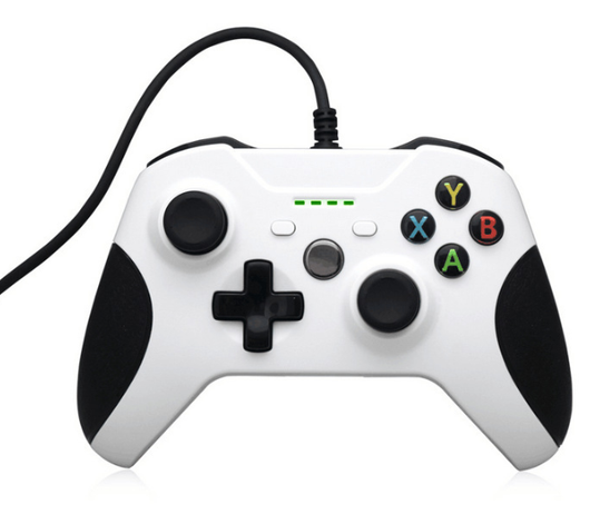 Black wired USB game controller with green accents, two joysticks, and ABXY buttons, shown with USB, USB-C, and micro-USB adapters. - Image 9