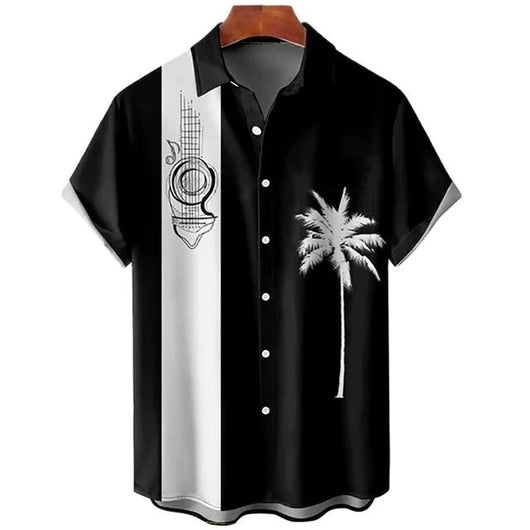 Camisa Casual Slim Estampado 3D Playa Manga Corta para Hombre - Image 2