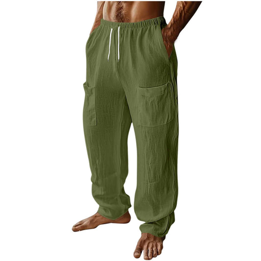 Pantalones Casuales de Algodón y Lino con Cintura Elástica y Bolsillos Múltiples - Image 2