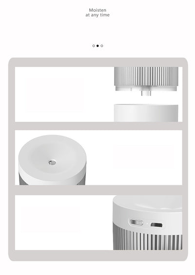 Light pink mini desktop USB humidifier with a blue LED light band and "H₂O HUMIDIFIER" text on the front. - Image 11