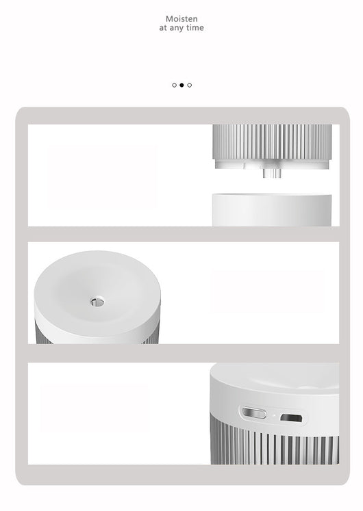Light pink mini desktop USB humidifier with a blue LED light band and "H₂O HUMIDIFIER" text on the front. - Image 11