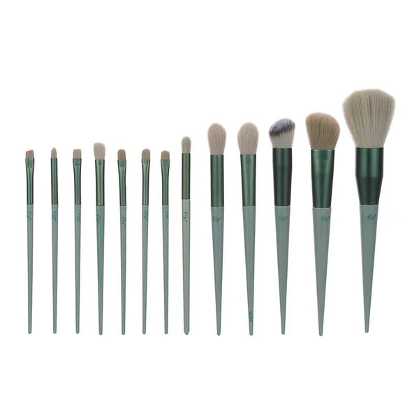 Set de 13 Brochas de Maquillaje Verde Secado Rápido Súper Suaves para Rubor y Polvos