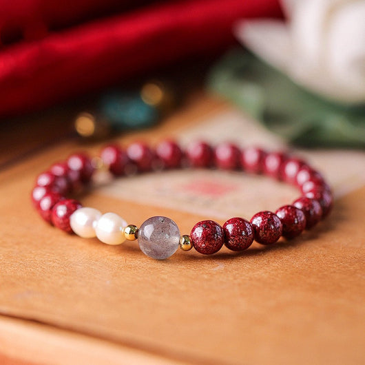 Pulsera de Pareja Piedra de Luna Perla Vermellón Minimalista - Image 4
