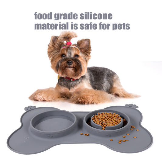 Comedero Doble Antiasfixia para Perros con Tapete Protector