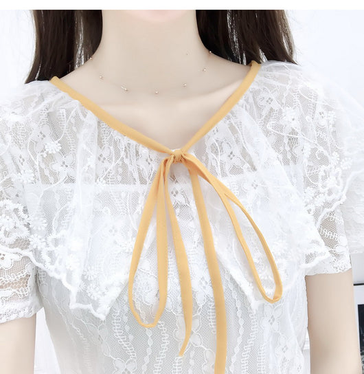 Conjunto Elegante: Blusa de Encaje Transparente con Falda Tutú Bordada - Image 6