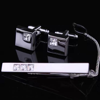 Conjunto de Accesorios para Traje: Gemelos Plateados con Cristales, Pasador de Corbata y Corbata - Image 13