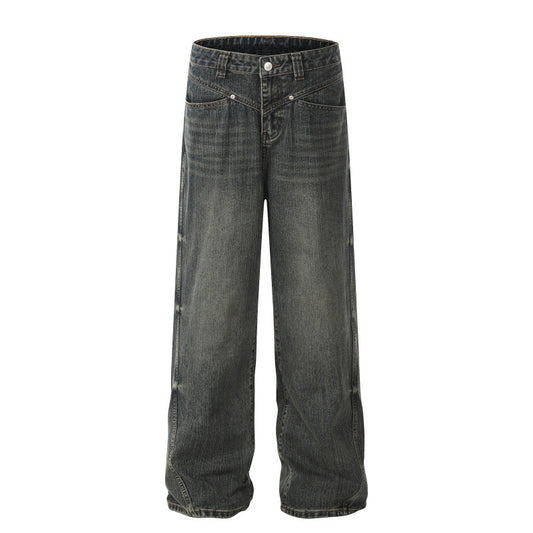 Pantalones Hombre Efecto Desgastado Corte Recto Suelto
