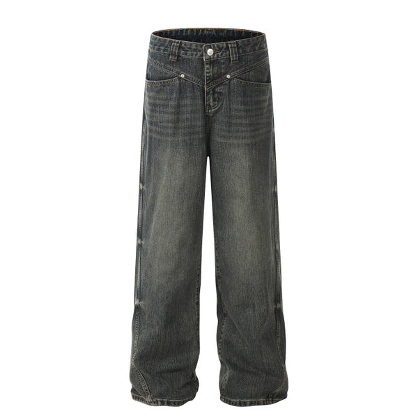 Pantalones Hombre Efecto Desgastado Corte Recto Suelto
