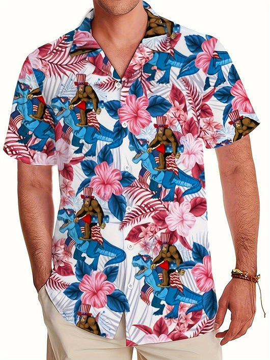 Camisa Manga Corta Hombre Estampado Floral 3D - Image 7