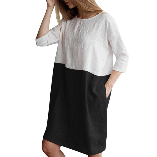 Vestido Fresco de Algodón y Lino con Manga Tres Cuartos - Image 4