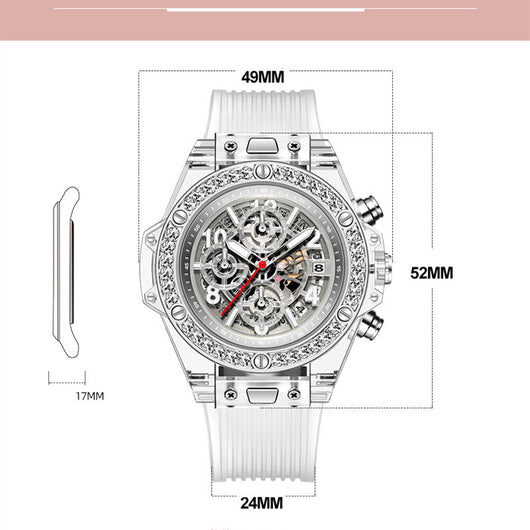 Reloj de Cuarzo Transparente con Incrustaciones de Diamantes Resistente al Agua - Image 8