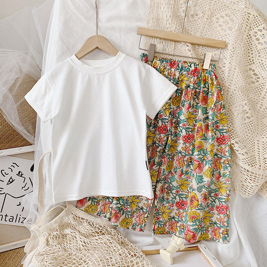 Pantalones anchos con protección solar y estampado floral para niñas - Image 2