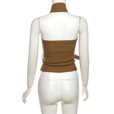Top Halter Ajustado con Cuello Anudado y Espalda Descubierta - Image 17